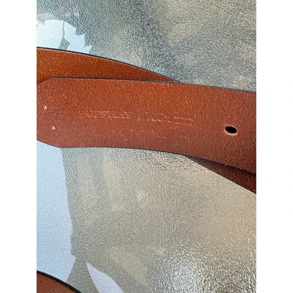 Buffway Mens Brown Genuine Leather Belt Size‎ 36 Brushed Metal Buckle Casual